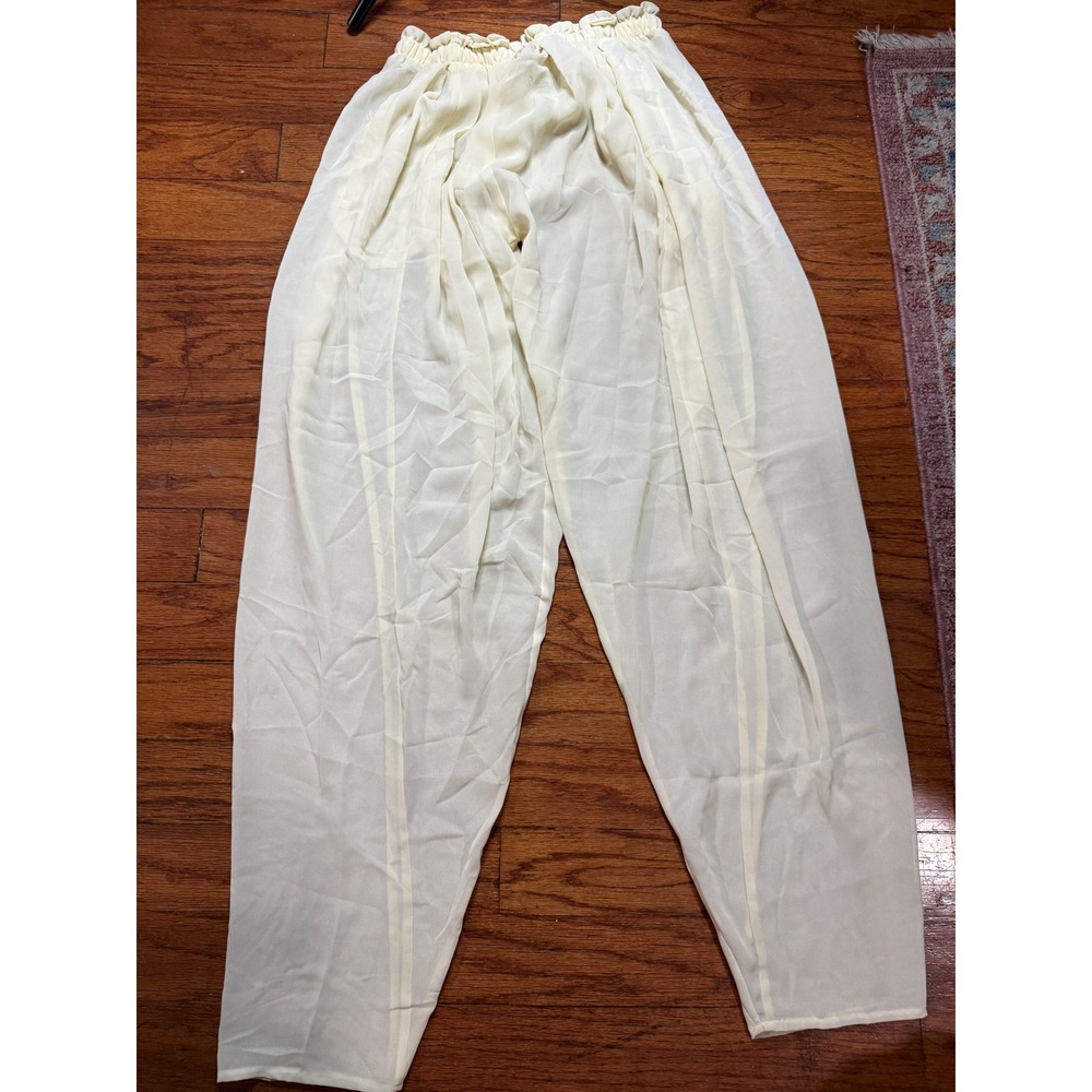 Bellino Cream Chiffon Wide Leg Pants Paperbag Waist Women Size 10 Vintage